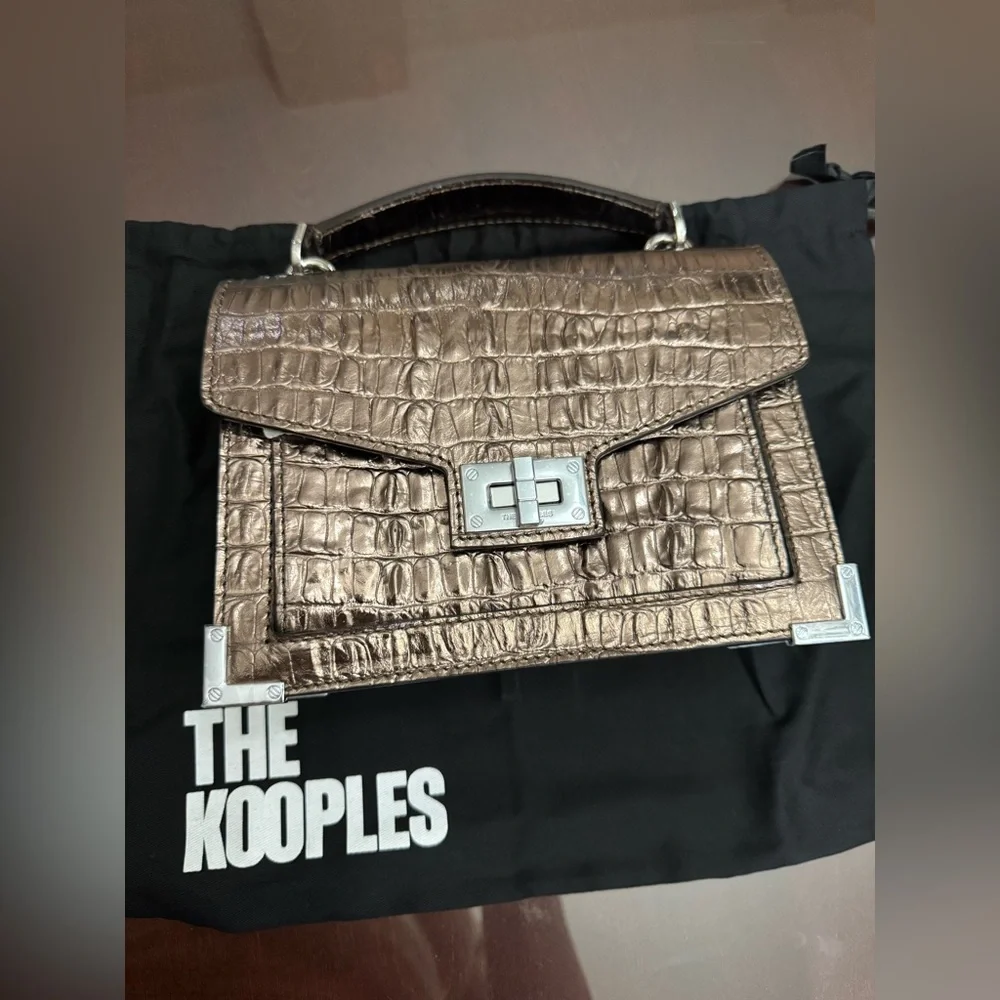 NWT- The Kooples Emily Metallic Crocodile Embossed Handbag